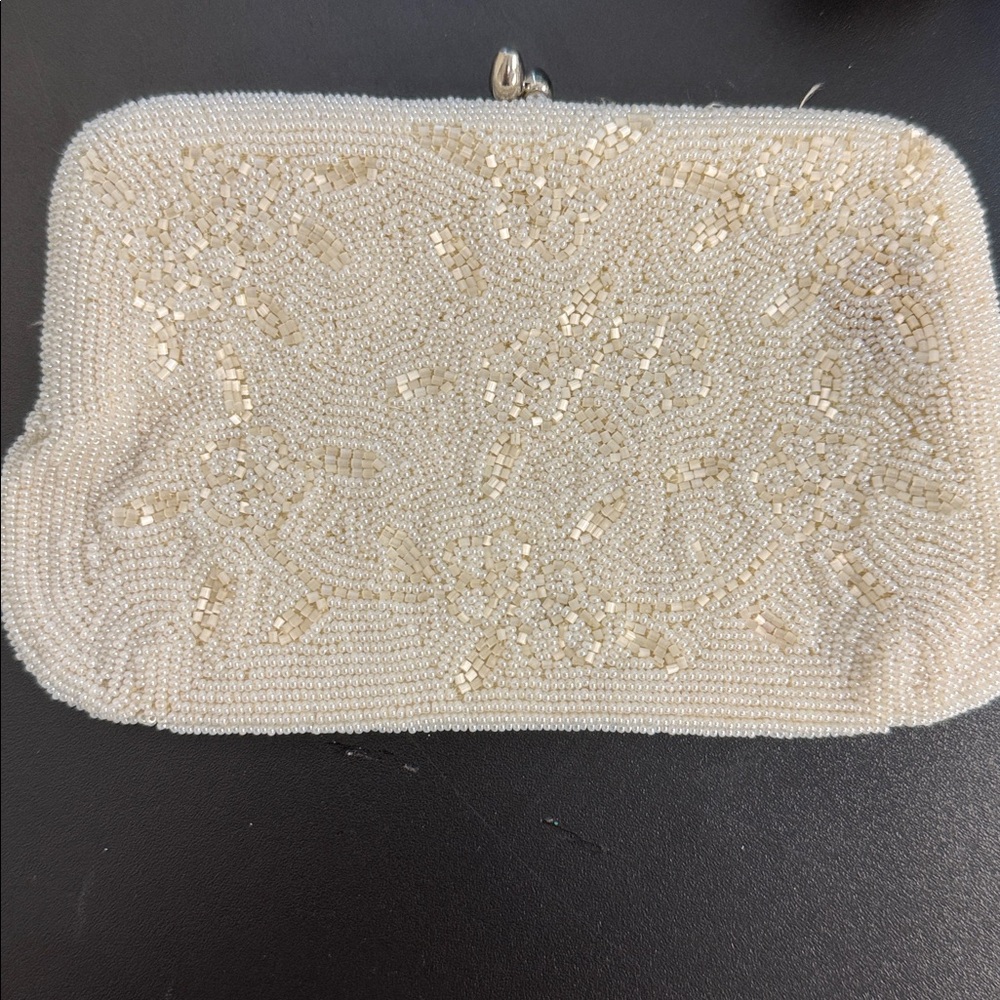 Vintage Beaded Cream Evening Clutch/ Wedding Purse Vintage Made in Korea